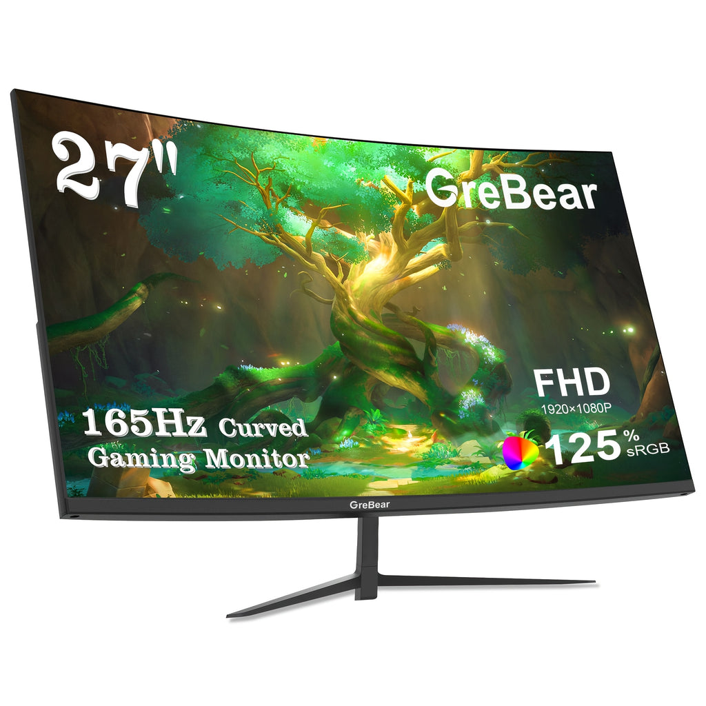 27-inch Curved Monitor 165Hz FHD 1080P VA Screen 1ms GTG Home Office Computer Gaming Monitor, FreeSync Technology, 100% SRGB, HDR, HDTV, DP, Built-in Speaker, Adjustable Tilt, 100×100mm VESA