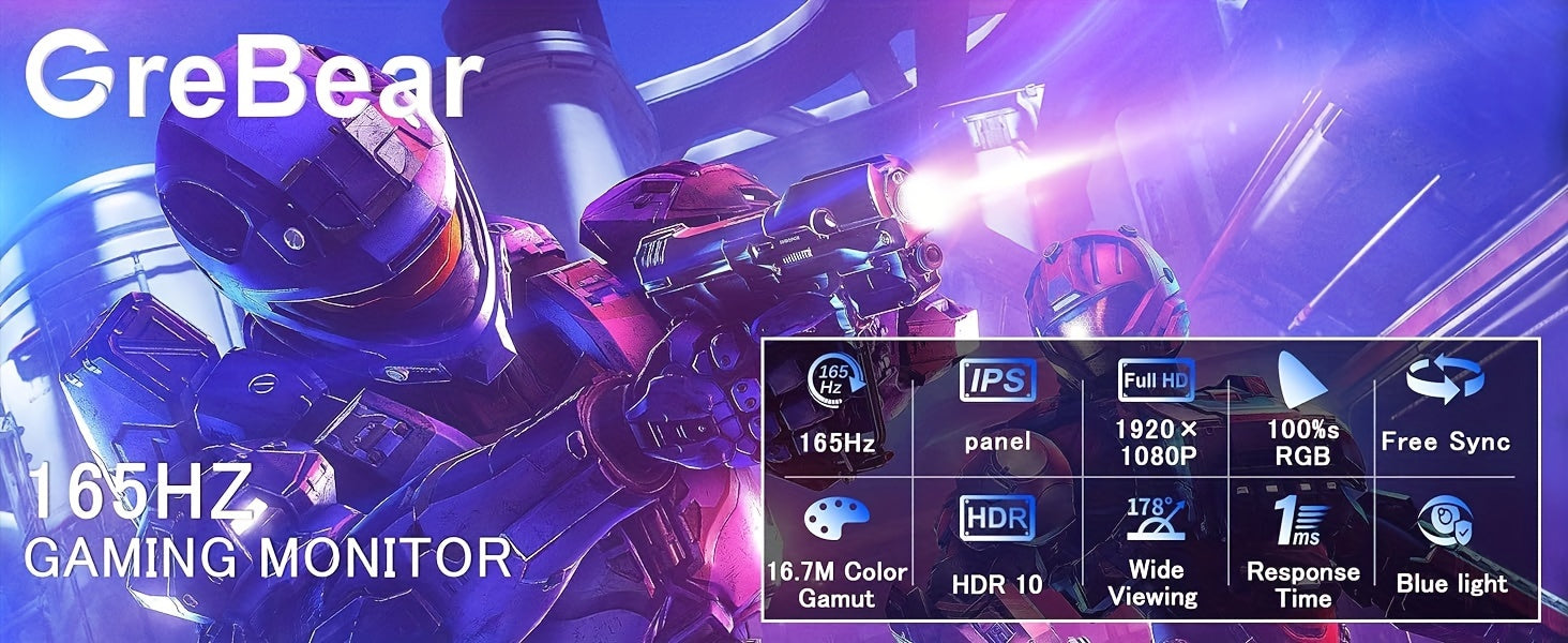165/144Hz Gaming Monitor 24 Inch - FHD 1080P IPS Screen 1ms (GTG) Home Office Computer Display, FreeSync Technology, 100% sRGB, HDR, HDMI, DP, Built-in Speaker, Tilt Adjustable, 100×100 mm VESA