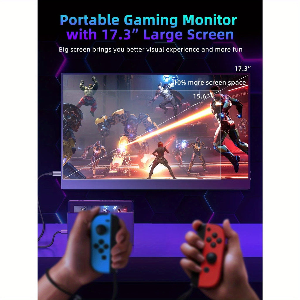 144HZ Gaming Monitor, 17.3" 1080P Portable Monitor For Laptop/PS5/Xbox, VESA Mountable