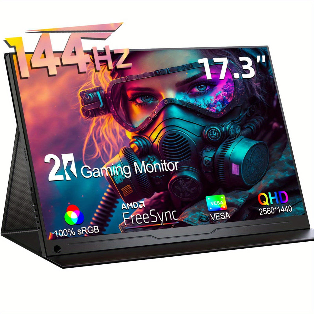 144HZ Gaming Monitor, 17.3" 2K Portable Monitor HDR FreeSync IPS Screen w/VESA for Esports Switch PS5 Xbox Steam Deck