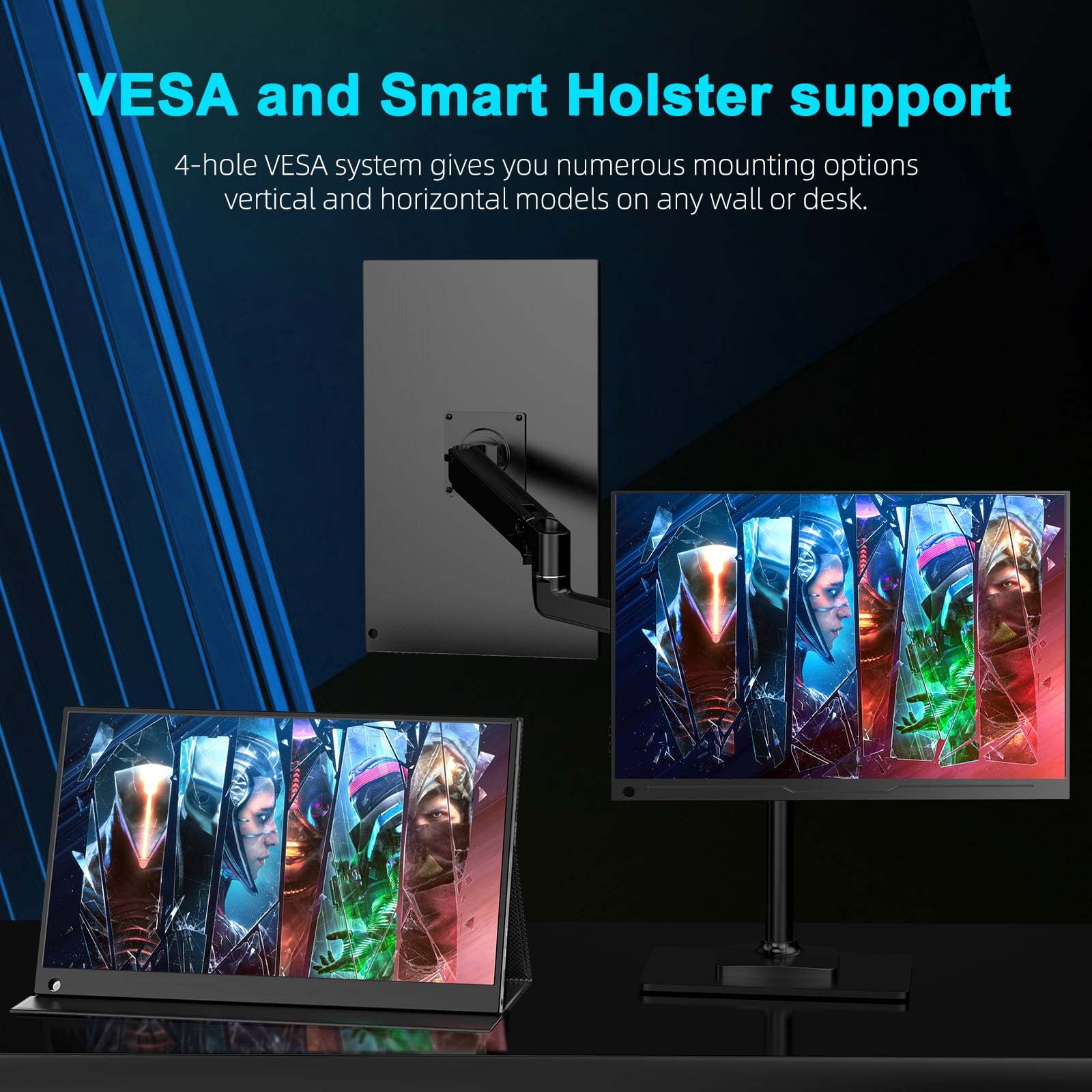 144HZ Gaming Monitor, 17.3" 2K Portable Monitor HDR FreeSync IPS Screen w/VESA for Esports Switch PS5 Xbox Steam Deck