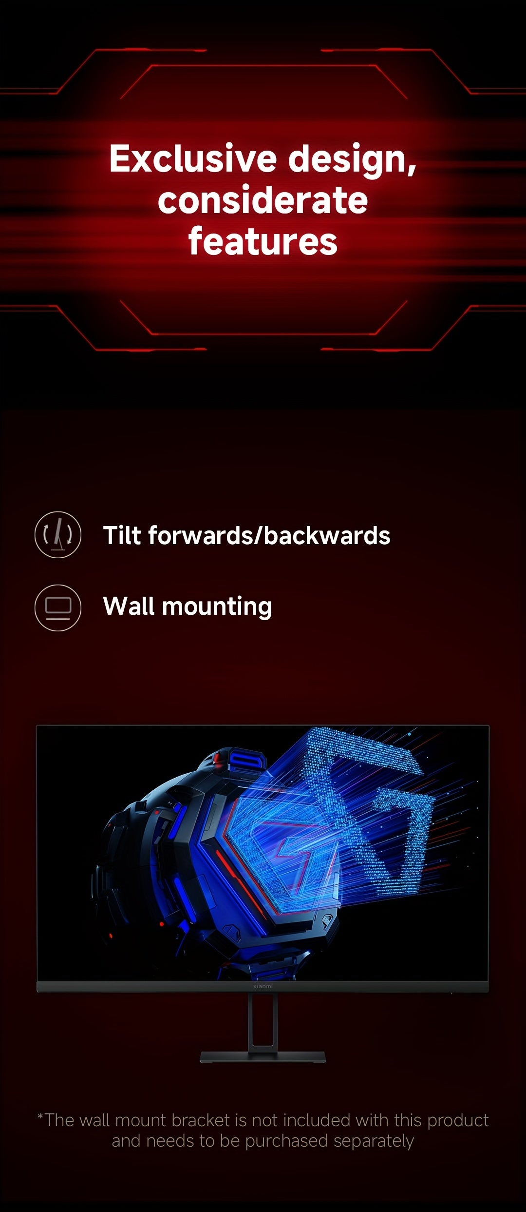 Xiaomi 2K Gaming Monitor G27Qi, 2560*1440, 2k Fast LCD, 1ms Response FreeSync, 180Hz Refresh Rate, 100% SRGB 95% DCI-P3, Low Blue Light Monitor