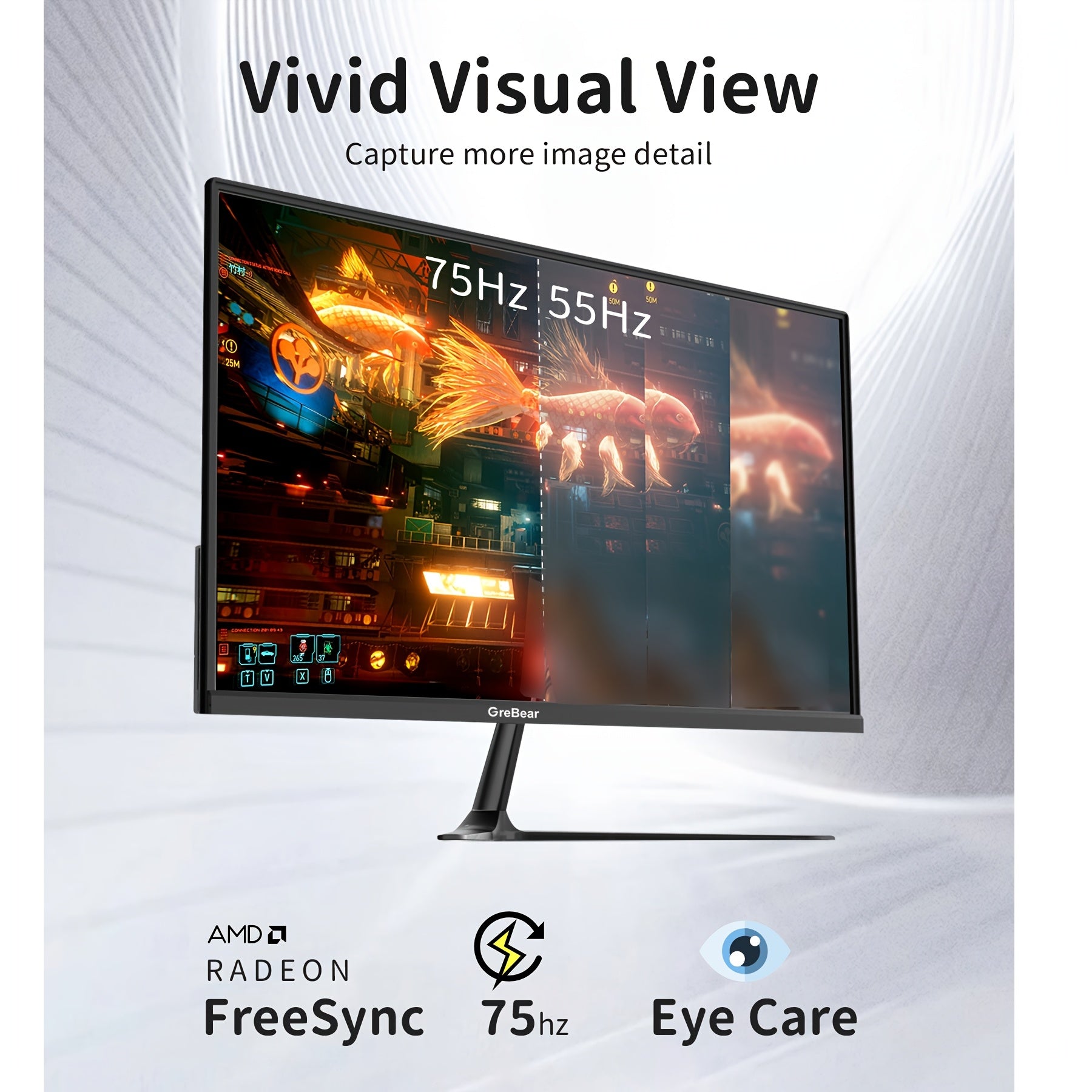 GreBear 24/27" FHD IPS Gaming Monitor - 1080P, 75Hz Refresh Rate, 99% SRGB, Low Blue Light, Anti-Glare LED Desktop Display with HDTV/VGA/Audio, Freesync & Tilt Adjustment