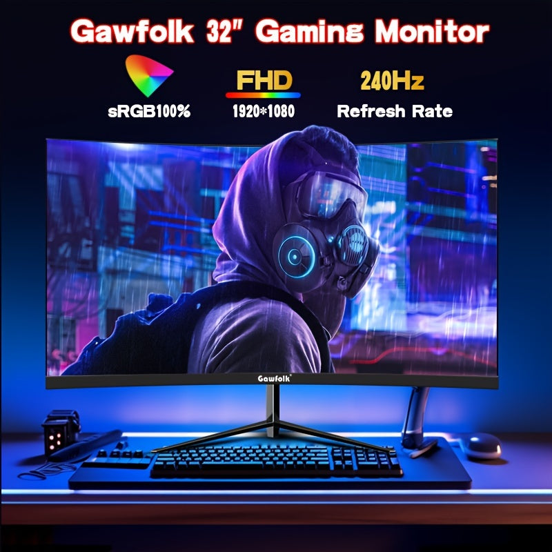 Gawfolk 32-inch 180/240Hz Gaming Monitor, Full HD 1K/2K 1920*1080/2560*1440 Resolution Frameless 1800R Curved Computer Screen with FreeSync And EyeCare Technology, Speakerless VESA Support