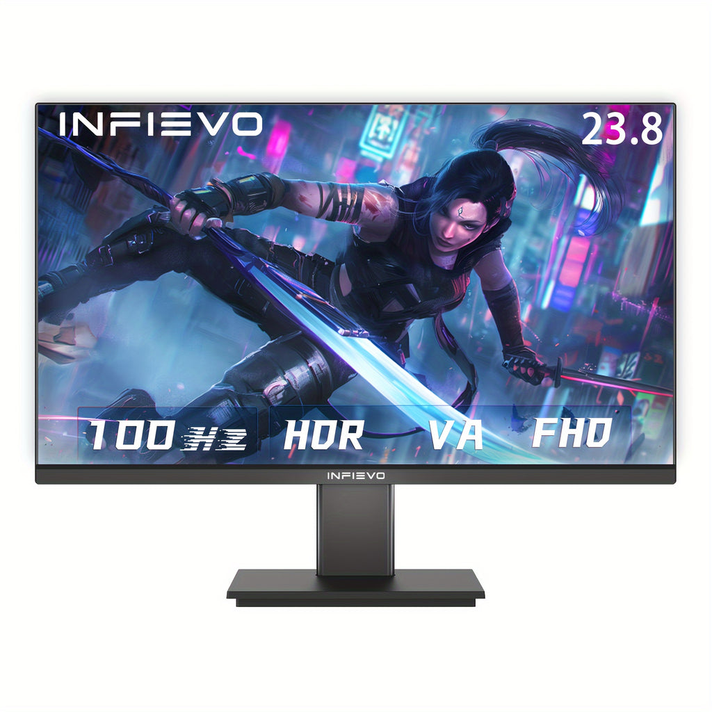 INFIEVO 23.8" FHD Gaming Monitor - Vibrant Cyberpunk Design, 100Hz Refresh Rate, Sleek Black with Red Accents, LCD Display, Tilt Adjustable Stand, US Plug, for Immersive Gaming Experience, Gaming Room Decor, INFIEVO