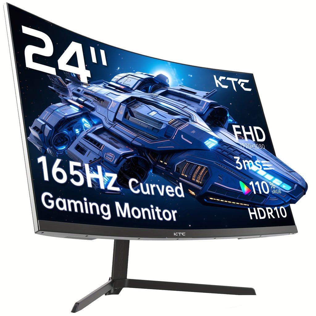 KTC 24 Inch 1500R Curved Gaming Monitor 165Hz, FHD 1080P VA 3ms Tilt Adaptive Sync HDR 110% SRGB DP/HDTV, VESA for Gaming Home Office Business PS5pcs Monitors
