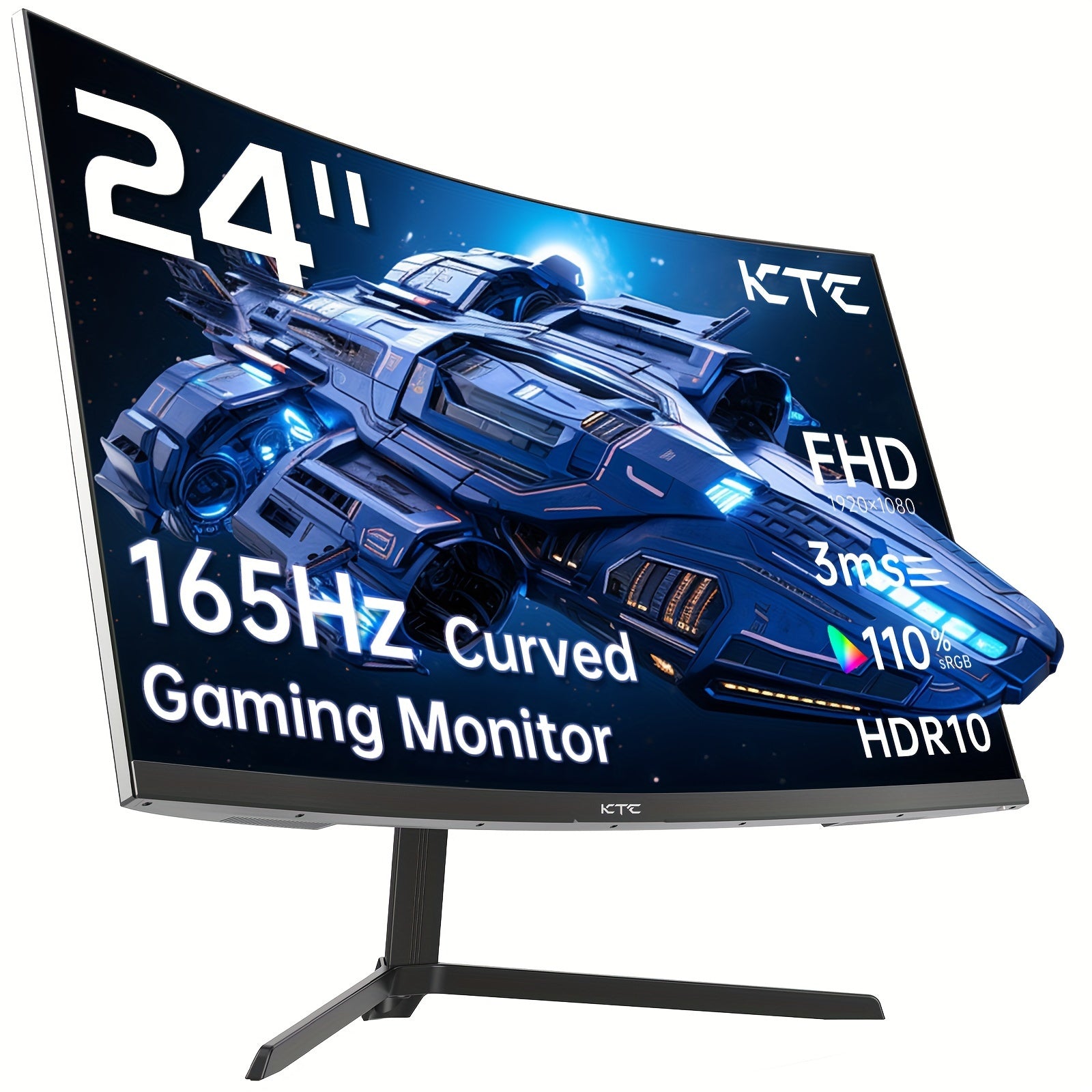 KTC 24 Inch 1500R Curved Gaming Monitor 165Hz, FHD 1080P VA 3ms Tilt Adaptive Sync HDR 110% SRGB DP/HDTV, VESA for Gaming Home Office Business PS5pcs Monitors