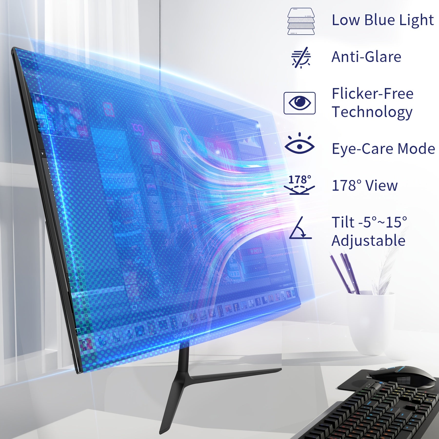 GreBear 24/27" FHD IPS Gaming Monitor - 1080P, 75Hz Refresh Rate, 99% SRGB, Low Blue Light, Anti-Glare LED Desktop Display with HDTV/VGA/Audio, Freesync & Tilt Adjustment