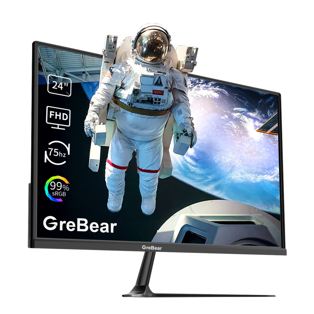 GreBear 24/27" FHD IPS Gaming Monitor - 1080P, 75Hz Refresh Rate, 99% SRGB, Low Blue Light, Anti-Glare LED Desktop Display with HDTV/VGA/Audio, Freesync & Tilt Adjustment