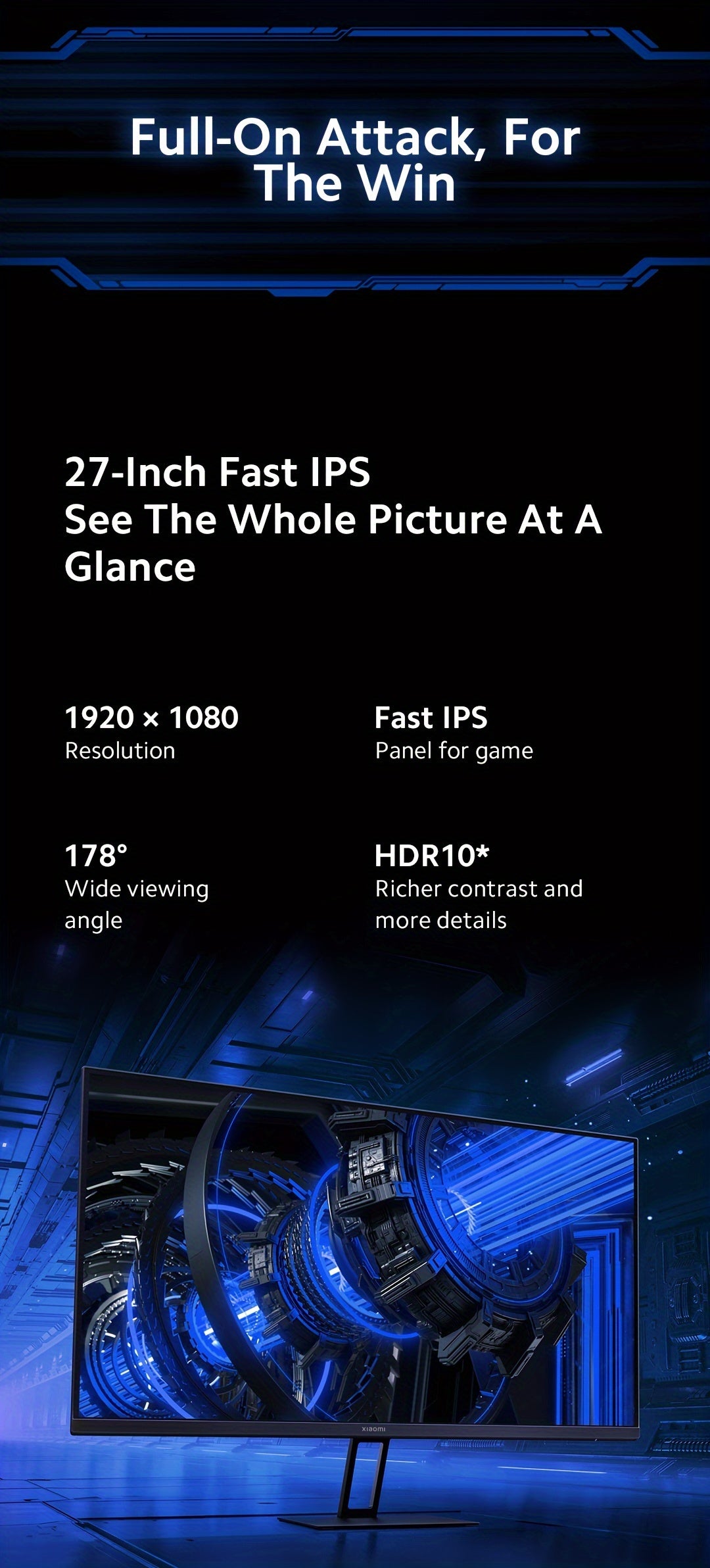 [Gaming Monitor] Xiaomi 27-inch Gaming Monitor | 165Hz 1ms GTG 1920*1080 Fast IPS HDR10 FreeSync Premium E<2 Professional Calibration 99% sRGB 178° Wide Angle Tilt Adjustment TUV Low Blue Light