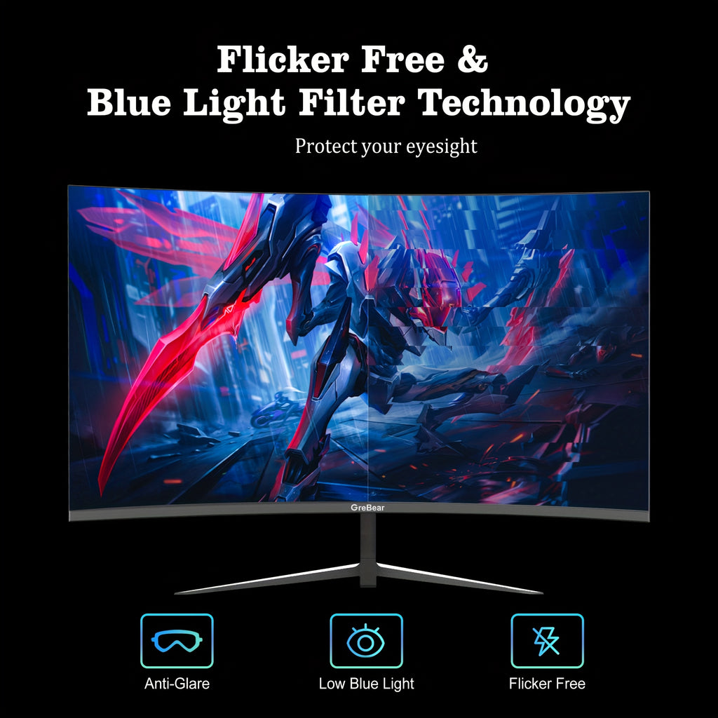 27-inch Curved Monitor 165Hz FHD 1080P VA Screen 1ms GTG Home Office Computer Gaming Monitor, FreeSync Technology, 100% SRGB, HDR, HDTV, DP, Built-in Speaker, Adjustable Tilt, 100×100mm VESA