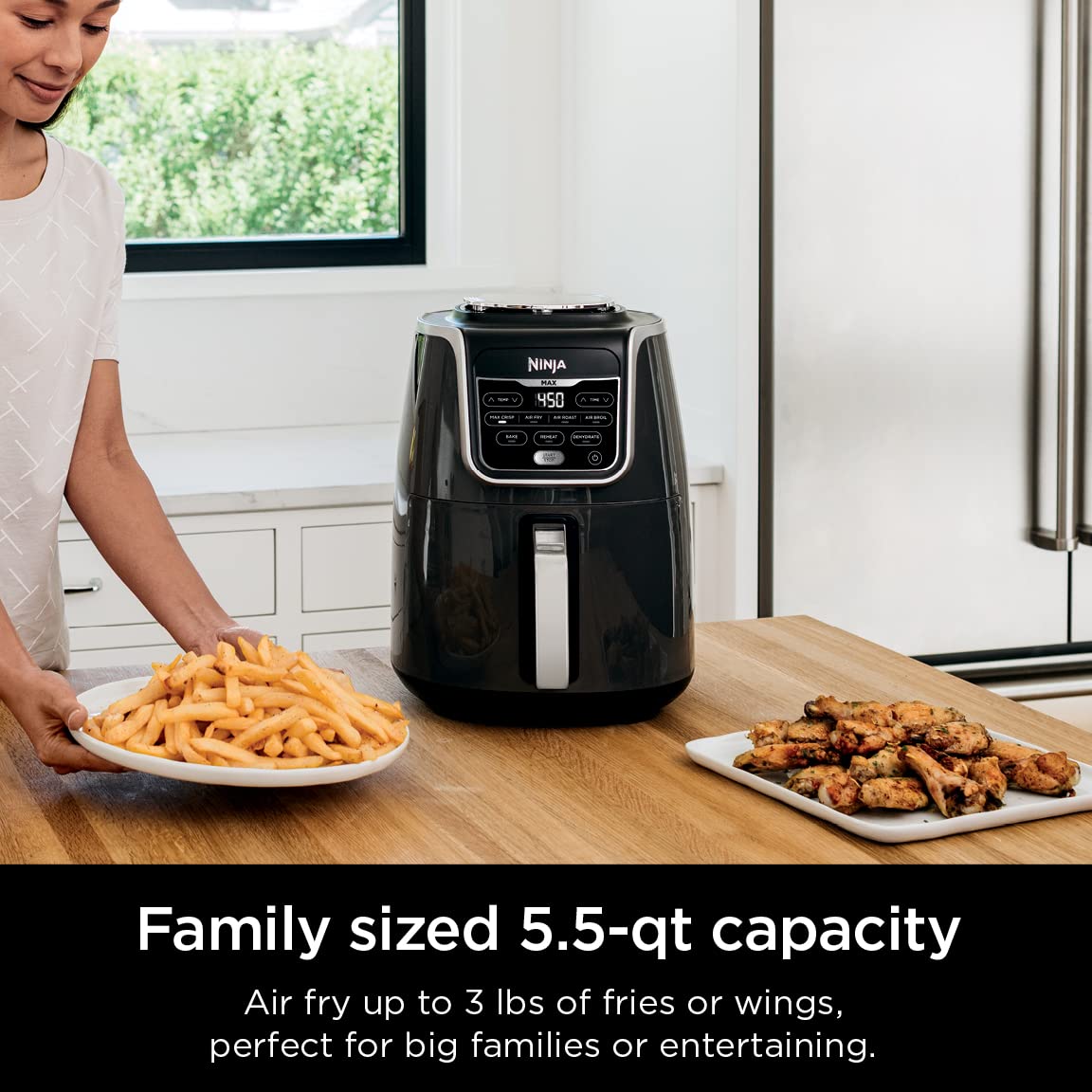 Ninja XL Air Fryer with MaxCrisp | 6.5 QT Capacity | 6-in-1 Max Crisp, Air Fry, Roast, Bake, Reheat & Dehydrate | 450°F Temp | 1750 Watts | Nonstick Basket, Crisper Plate & Recipe Guide | Grey | AF181