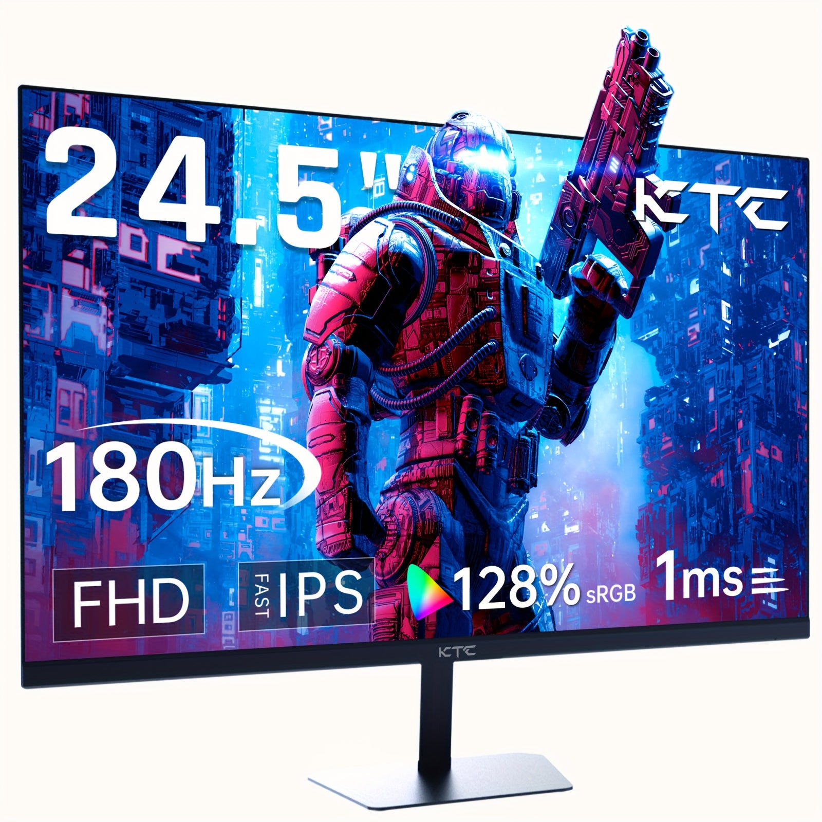 KTC 24.5'' Gaming Monitor 180Hz, Fast Ips 1080P 1 Ms, 128%sRGB HDR10, Freesync, HDTV X 2/DP X 1, VESA, Tilt Adjustable, Xbox PS5 Switch (HDMI Cable Included)