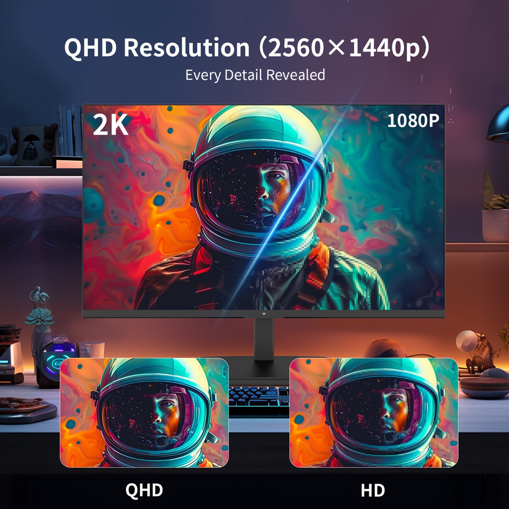24" QHD 2K 100Hz IPS Gaming Monitor - 1300:1 Contrast, 122% SRGB, Anti-Blue Light, FreeSync & GSync, HDMI2.0/DP/Earphone - H24T27 for Gaming and Office Working