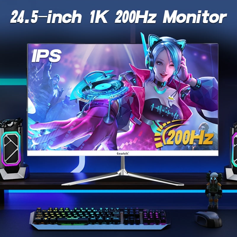 Gawfolk 24.5" Curved Gaming Monitor - 200Hz Full HD 1080P, Frameless IPS Display with Freesync, VA Panel, Dual HDTV & VESA 75x75 Connection, for PC & HDTV