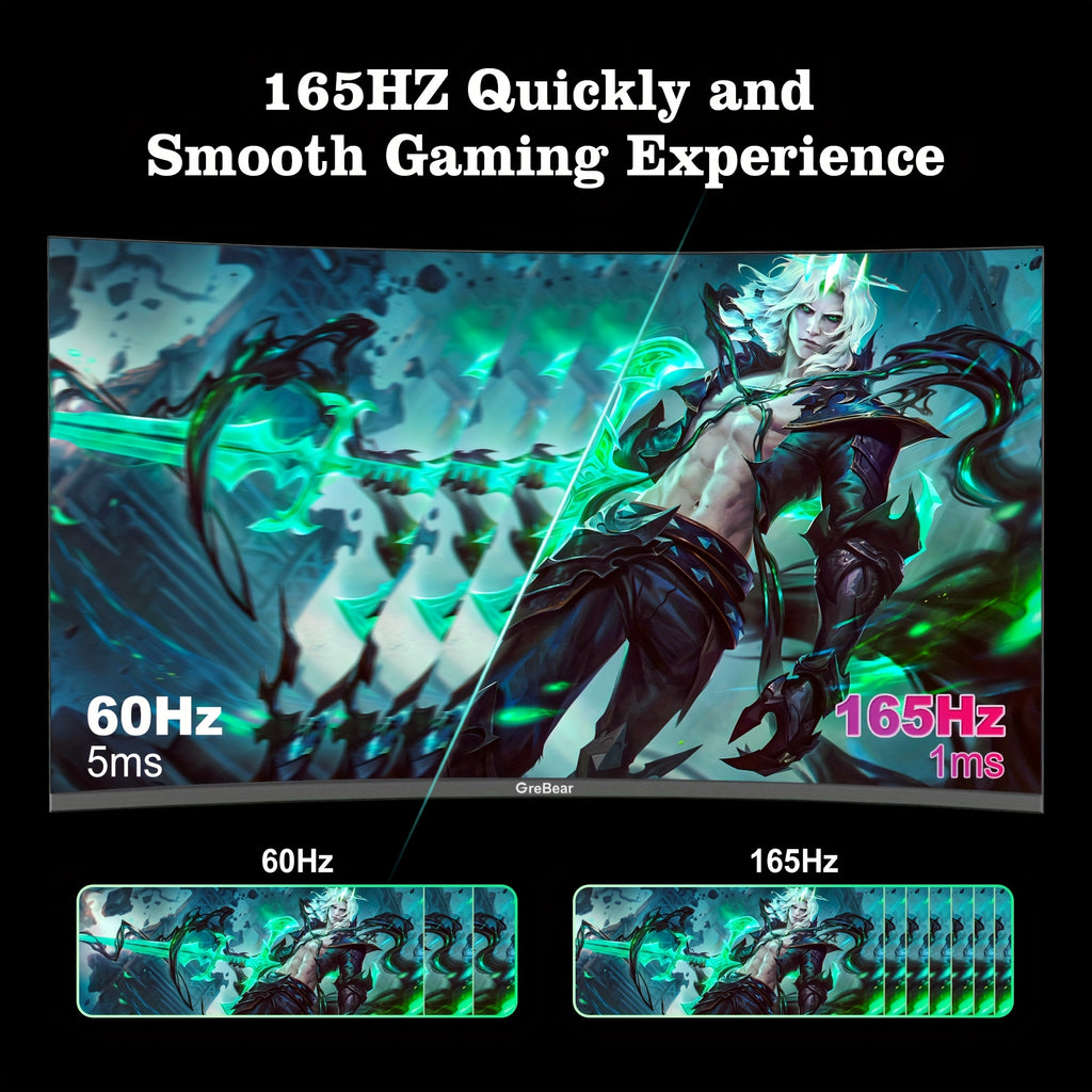 27-inch Curved Monitor 165Hz FHD 1080P VA Screen 1ms GTG Home Office Computer Gaming Monitor, FreeSync Technology, 100% SRGB, HDR, HDTV, DP, Built-in Speaker, Adjustable Tilt, 100×100mm VESA