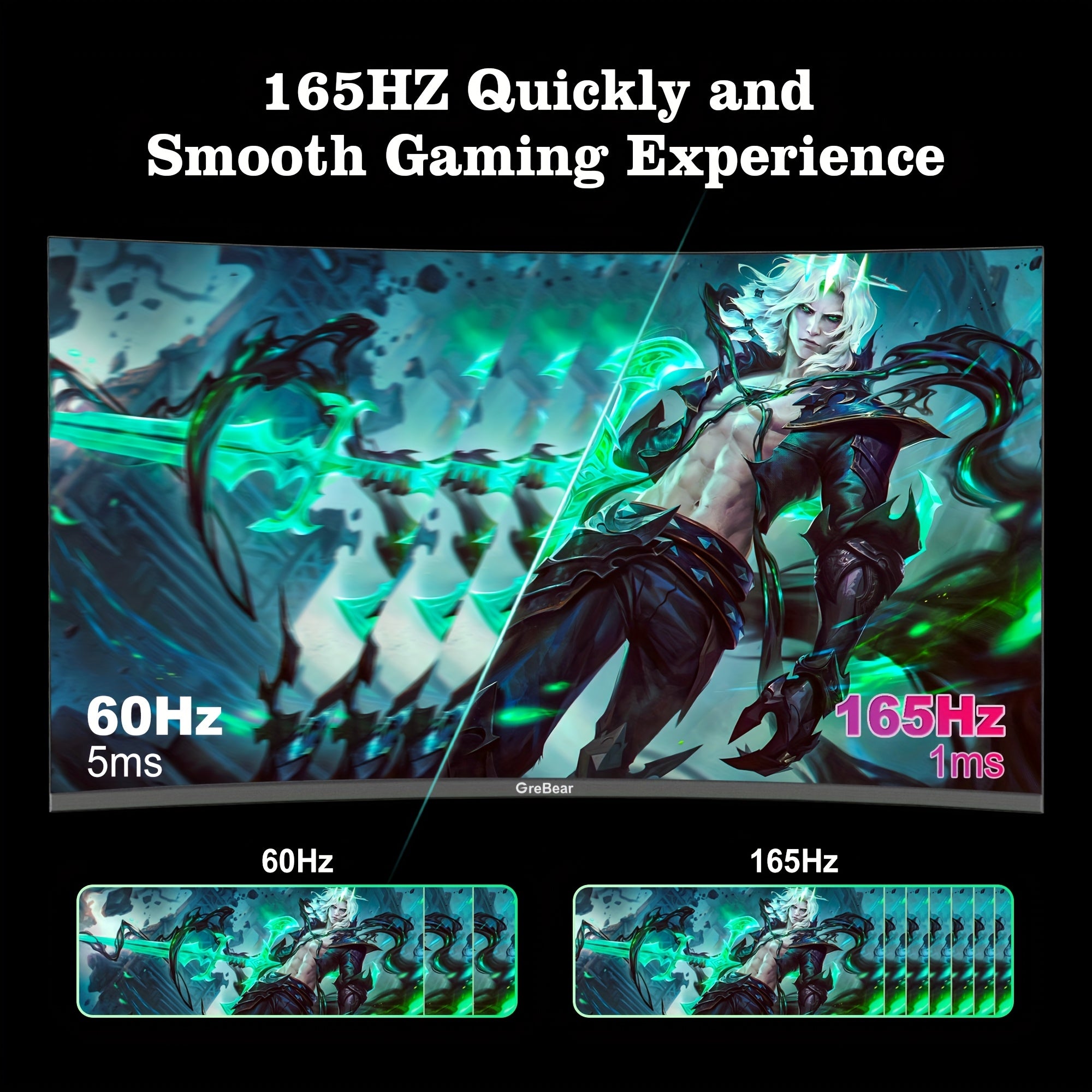27-inch Curved Monitor 165Hz FHD 1080P VA Screen 1ms GTG Home Office Computer Gaming Monitor, FreeSync Technology, 100% SRGB, HDR, HDTV, DP, Built-in Speaker, Adjustable Tilt, 100×100mm VESA