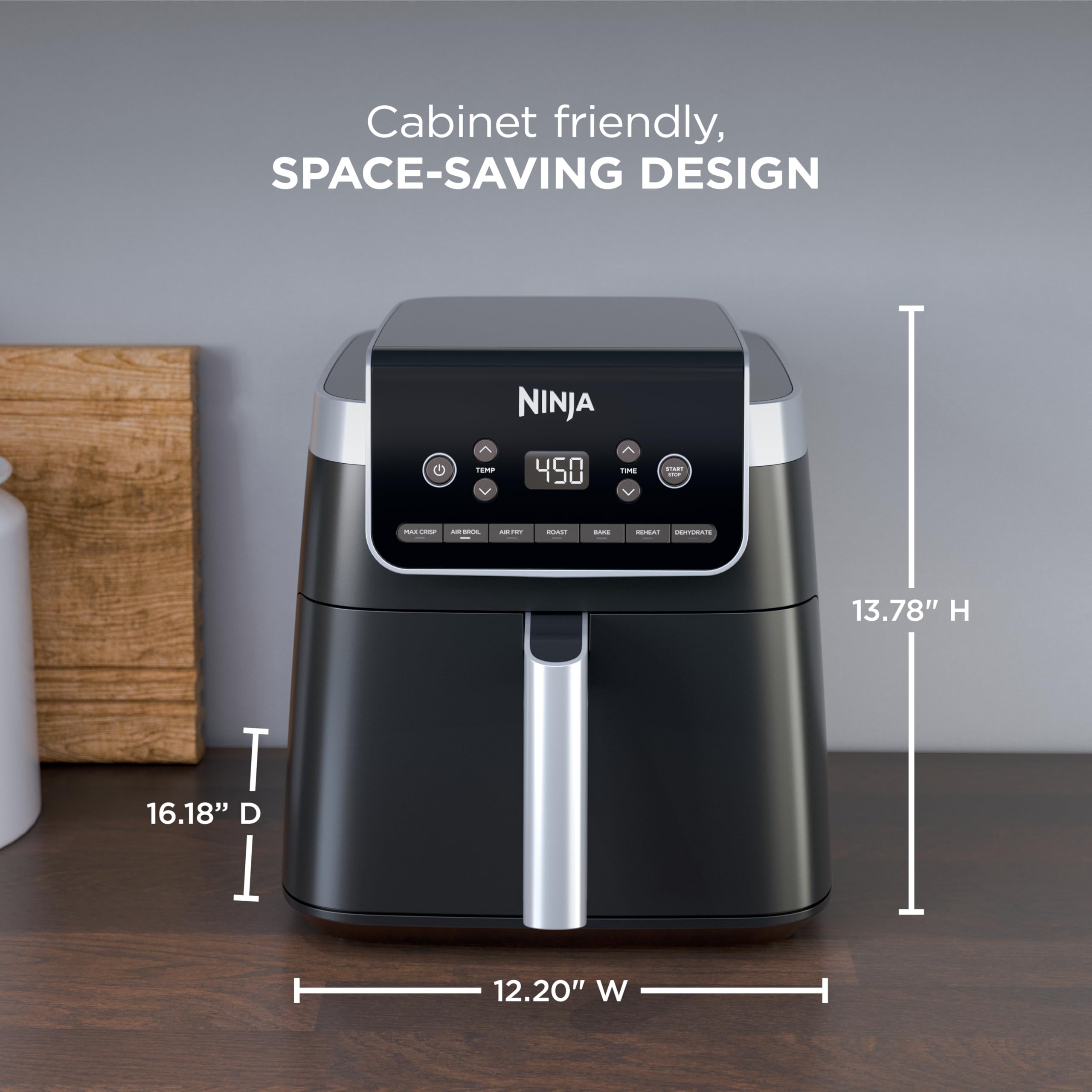 Ninja XL Air Fryer with MaxCrisp | 6.5 QT Capacity | 6-in-1 Max Crisp, Air Fry, Roast, Bake, Reheat & Dehydrate | 450°F Temp | 1750 Watts | Nonstick Basket, Crisper Plate & Recipe Guide | Grey | AF181