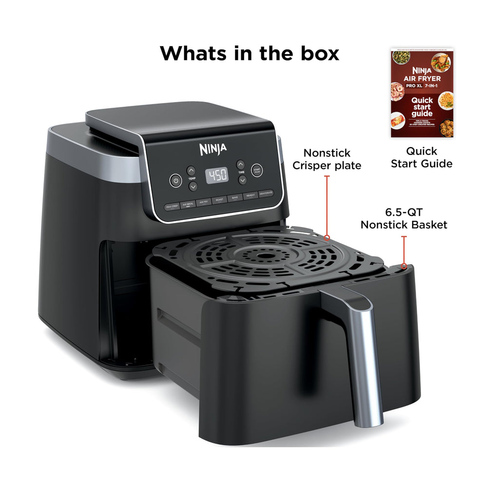 Ninja XL Air Fryer with MaxCrisp | 6.5 QT Capacity | 6-in-1 Max Crisp, Air Fry, Roast, Bake, Reheat & Dehydrate | 450°F Temp | 1750 Watts | Nonstick Basket, Crisper Plate & Recipe Guide | Grey | AF181