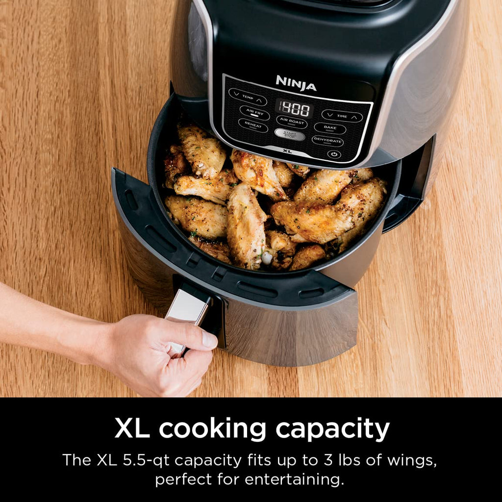 Ninja XL Air Fryer with MaxCrisp | 6.5 QT Capacity | 6-in-1 Max Crisp, Air Fry, Roast, Bake, Reheat & Dehydrate | 450°F Temp | 1750 Watts | Nonstick Basket, Crisper Plate & Recipe Guide | Grey | AF181