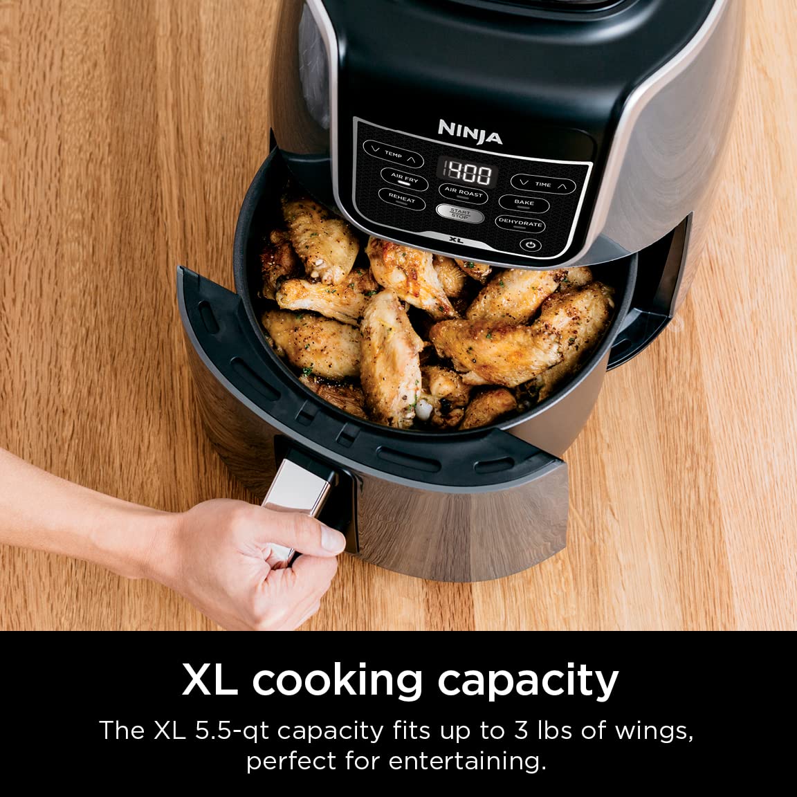 Ninja XL Air Fryer with MaxCrisp | 6.5 QT Capacity | 6-in-1 Max Crisp, Air Fry, Roast, Bake, Reheat & Dehydrate | 450°F Temp | 1750 Watts | Nonstick Basket, Crisper Plate & Recipe Guide | Grey | AF181