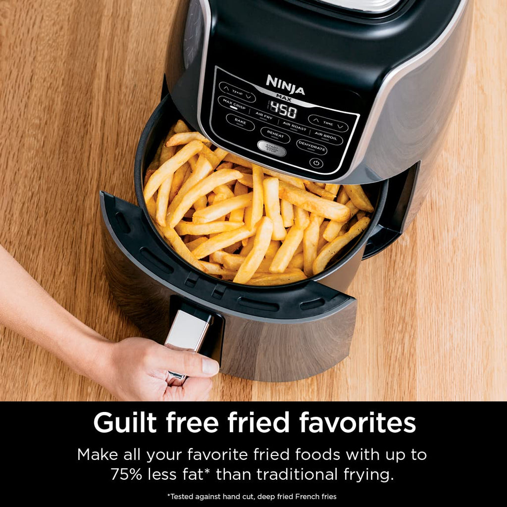 Ninja XL Air Fryer with MaxCrisp | 6.5 QT Capacity | 6-in-1 Max Crisp, Air Fry, Roast, Bake, Reheat & Dehydrate | 450°F Temp | 1750 Watts | Nonstick Basket, Crisper Plate & Recipe Guide | Grey | AF181