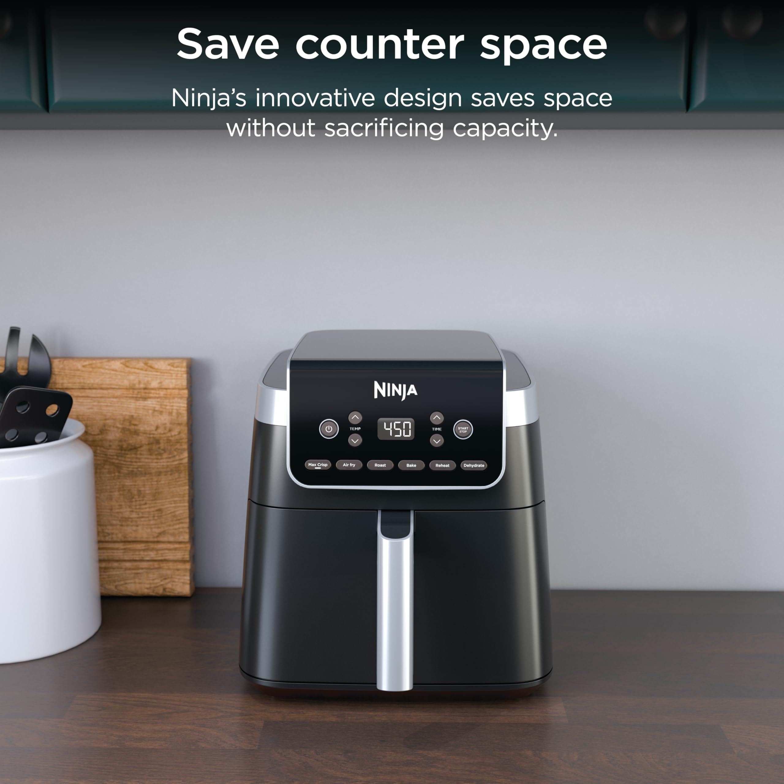 Ninja XL Air Fryer with MaxCrisp | 6.5 QT Capacity | 6-in-1 Max Crisp, Air Fry, Roast, Bake, Reheat & Dehydrate | 450°F Temp | 1750 Watts | Nonstick Basket, Crisper Plate & Recipe Guide | Grey | AF181