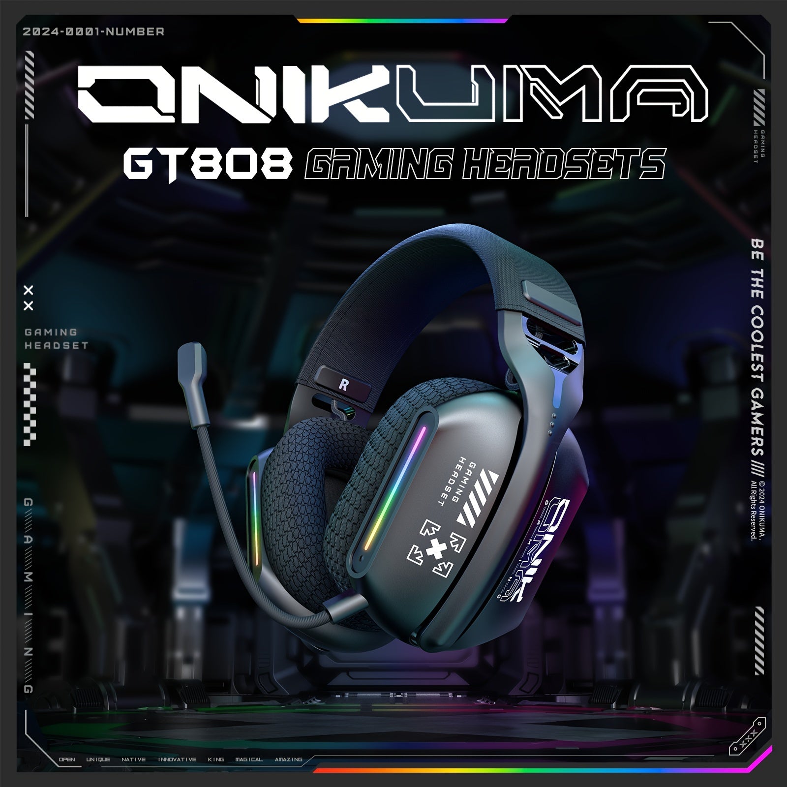 ONIKUMA 2.4G Tri-Mode Wireless Gaming Headset, Rechargeable Battery, Closed-back, Stereo Audio, 3.5mm Headphone Jack, Type-C Port Charging, Non - Waterproof, Push Button Type, Volume Control, Wireless 5.3, 2.4GHz, with Microp
