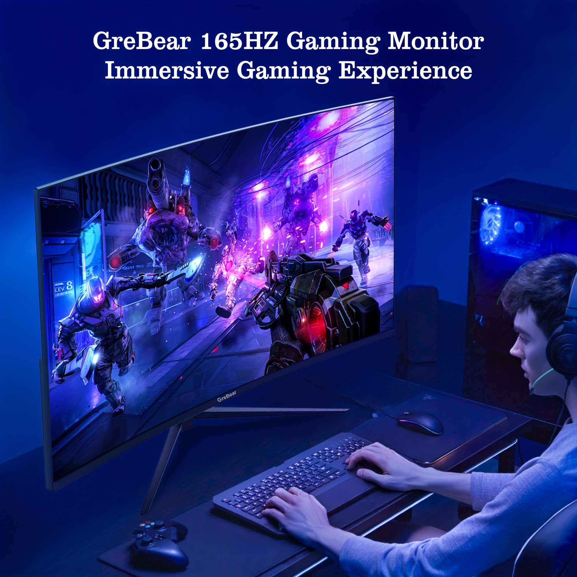 27-inch Curved Monitor 165Hz FHD 1080P VA Screen 1ms GTG Home Office Computer Gaming Monitor, FreeSync Technology, 100% SRGB, HDR, HDTV, DP, Built-in Speaker, Adjustable Tilt, 100×100mm VESA