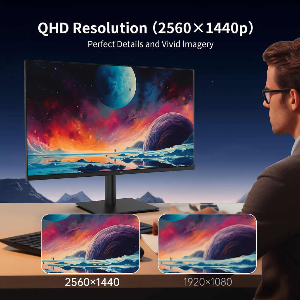 27" QHD 100Hz IPS Gaming Monitor - 2560x1440, 100% High Color Gamut, 123% SRGB, Anti-Blue Light, FreeSync & GSync, Ideal for Casual Gaming and Working