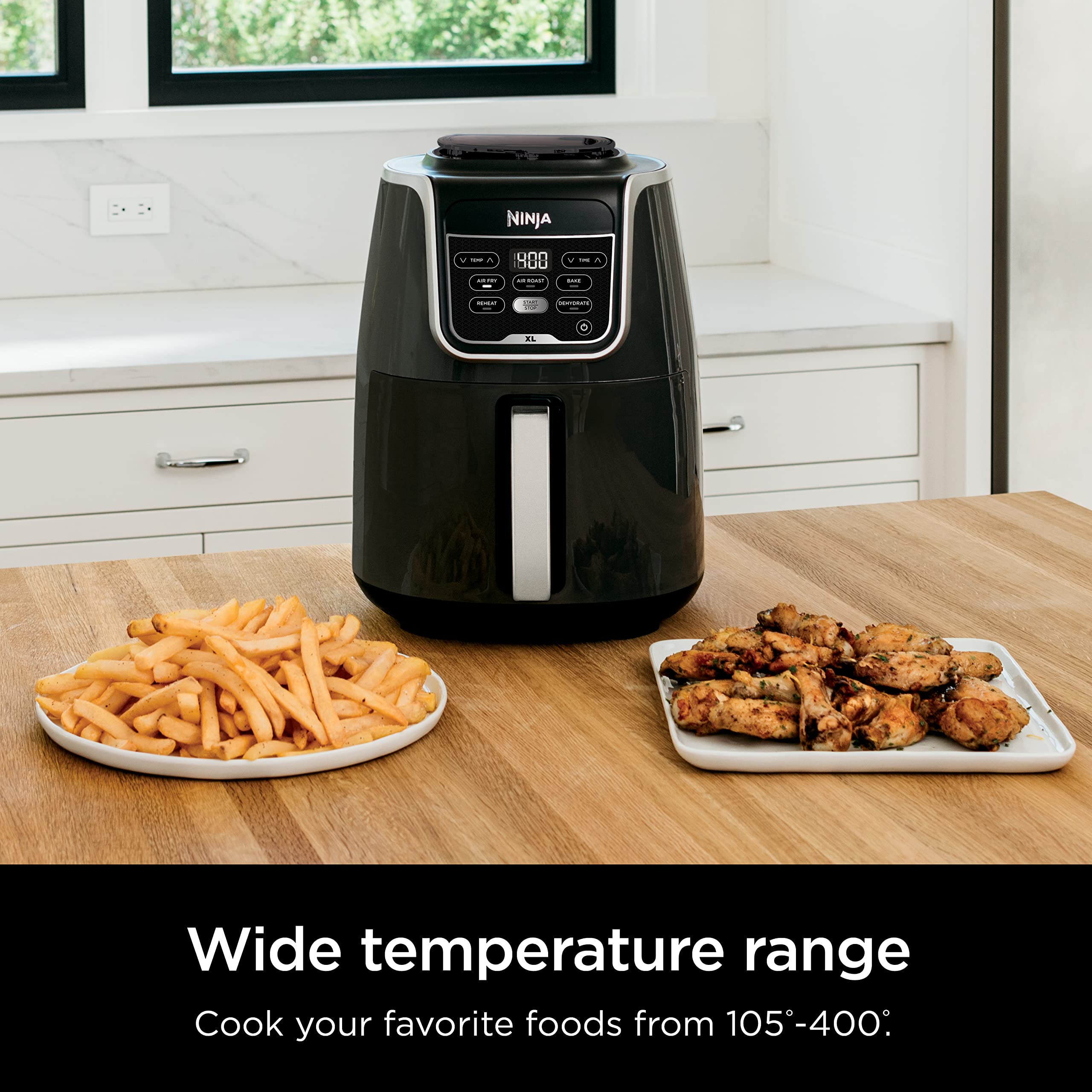 Ninja XL Air Fryer with MaxCrisp | 6.5 QT Capacity | 6-in-1 Max Crisp, Air Fry, Roast, Bake, Reheat & Dehydrate | 450°F Temp | 1750 Watts | Nonstick Basket, Crisper Plate & Recipe Guide | Grey | AF181
