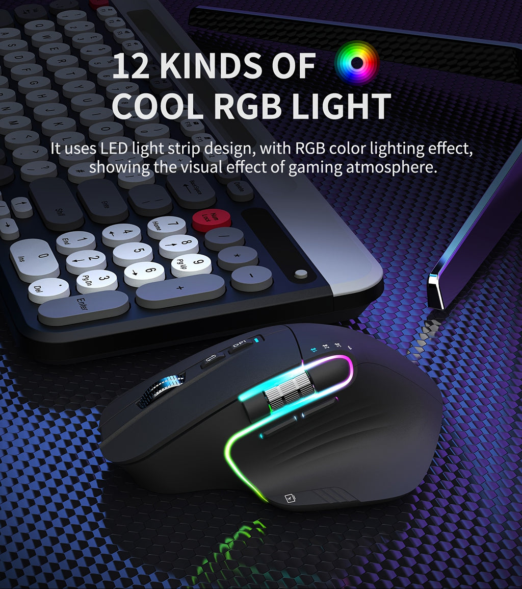 Wireless Wireless Mouse, 2.4GHz, Type-C Wired Three Mode Connection, Artificial Vertical Mouse, Rechargeable Optical Mouse