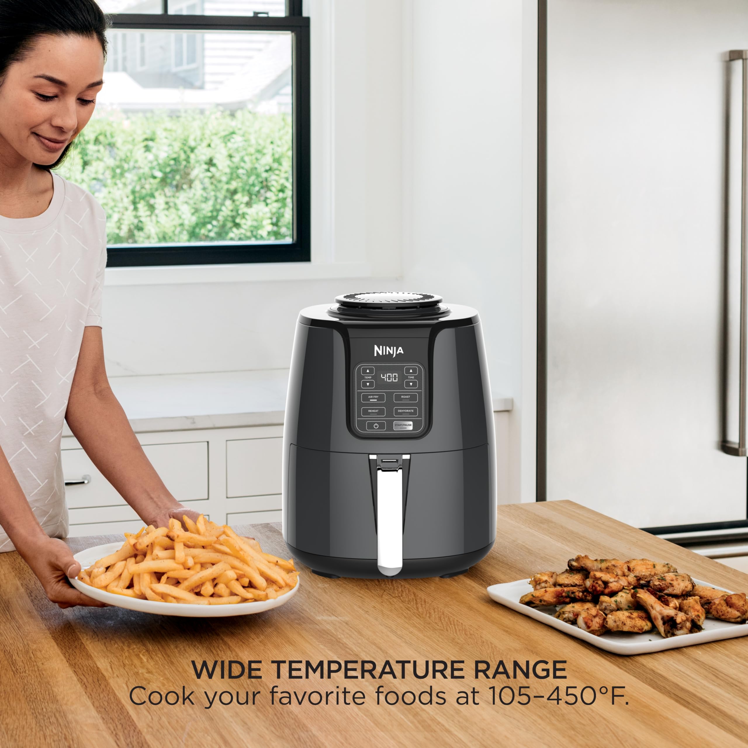 Ninja XL Air Fryer with MaxCrisp | 6.5 QT Capacity | 6-in-1 Max Crisp, Air Fry, Roast, Bake, Reheat & Dehydrate | 450°F Temp | 1750 Watts | Nonstick Basket, Crisper Plate & Recipe Guide | Grey | AF181