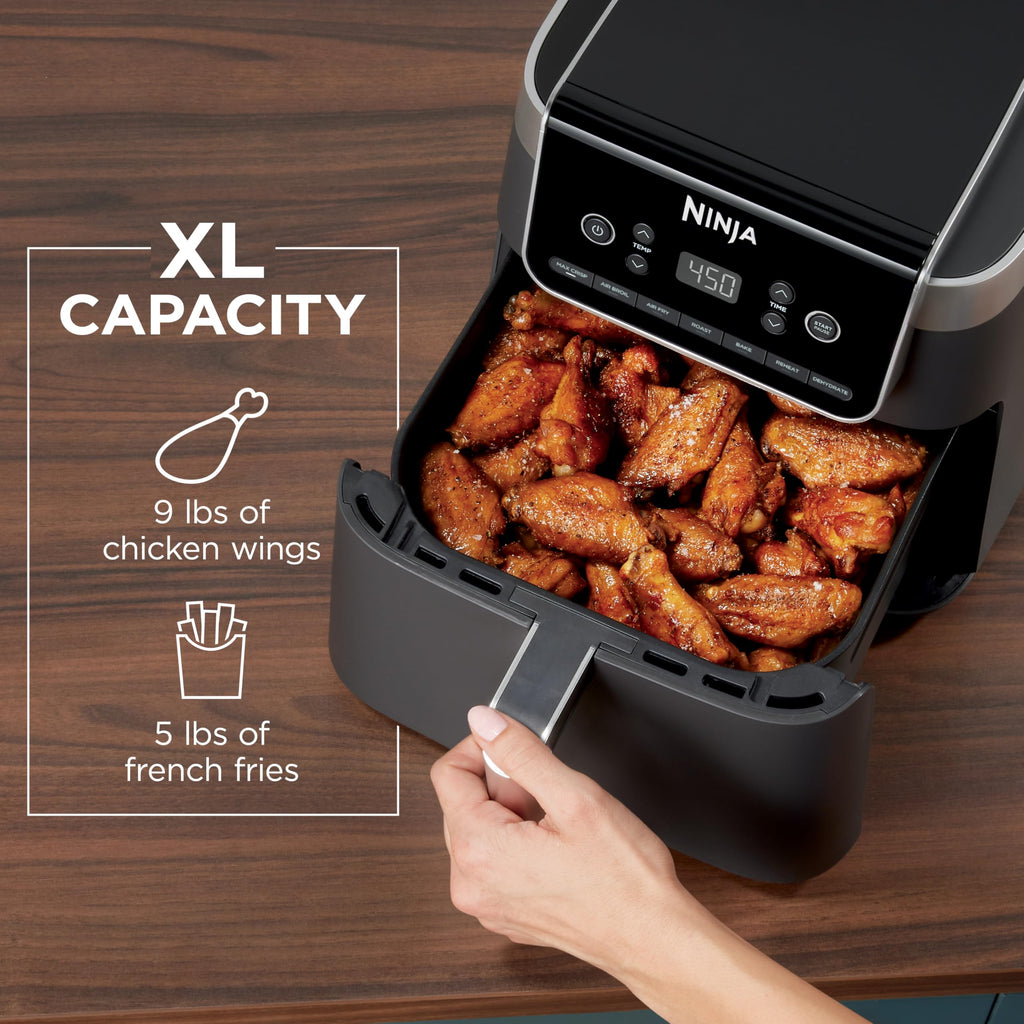 Ninja XL Air Fryer with MaxCrisp | 6.5 QT Capacity | 6-in-1 Max Crisp, Air Fry, Roast, Bake, Reheat & Dehydrate | 450°F Temp | 1750 Watts | Nonstick Basket, Crisper Plate & Recipe Guide | Grey | AF181