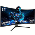Gawfolk 34" Ultra-Wide Curved Gaming Monitor - 144Hz, UWQHD (3440x1440), Adaptive Sync, 178° Viewing Angle, Display Port, Wall Mount Compatible, Black