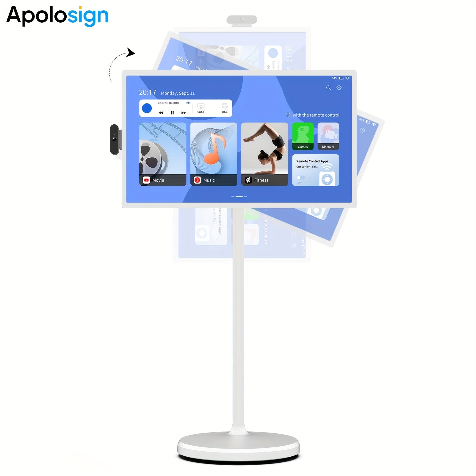 Apolosign 32 Inch Portable TV, Smart Screen, Portable Monitor With Touch Screen, 8GB+128GB, 6800mAh Battery, 1080P, Camera 8MP, Rotation Rolling, Voice Remote Control Mobile TV, Android OS, Built-in Battery, Gaming Monitor, G