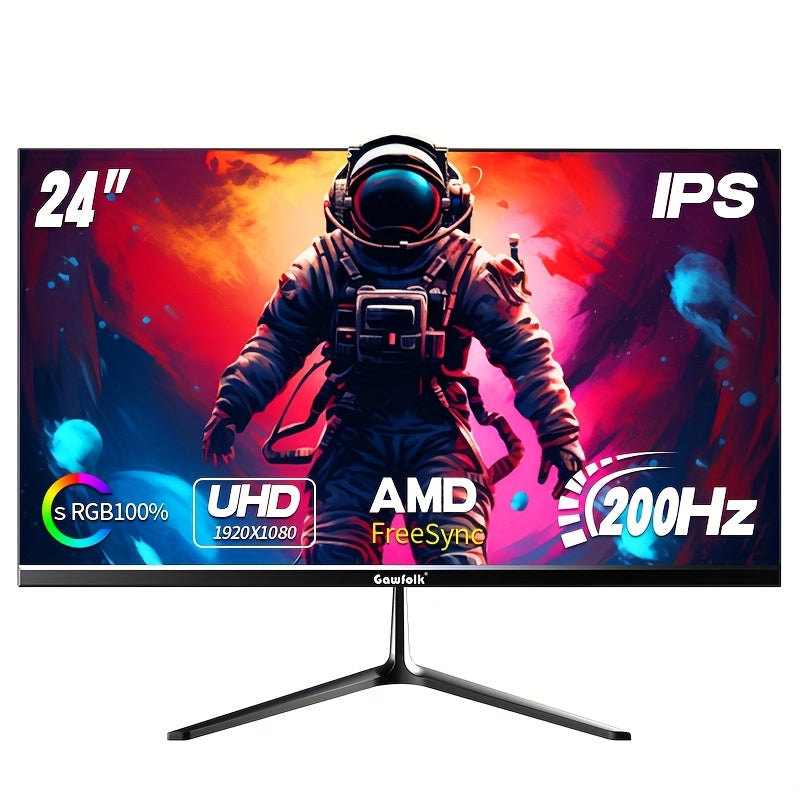 Gawfolk 24.5" Curved Gaming Monitor - 200Hz Full HD 1080P, Frameless IPS Display with Freesync, VA Panel, Dual HDTV & VESA 75x75 Connection, for PC & HDTV