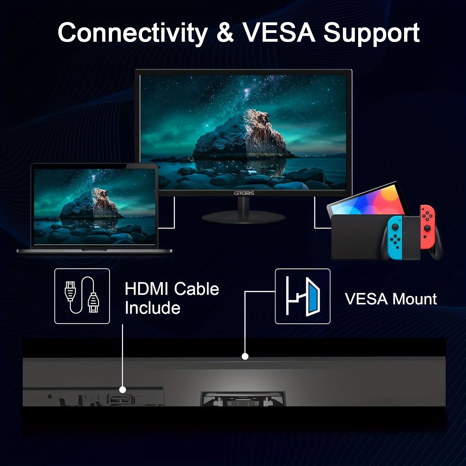GTQPS 22 Inch Class Thin Full HD (1920 X 1080) Monitor, IPS Panel Screen, FreeSync 75Hz Refresh Rate 99% SRGB LCD Gaming Monitor, FHD Computer Office Monitor, VESA, HDTV X1, VGA X1, Low Blue-light Mode, Adaptive Sync, Eye Car