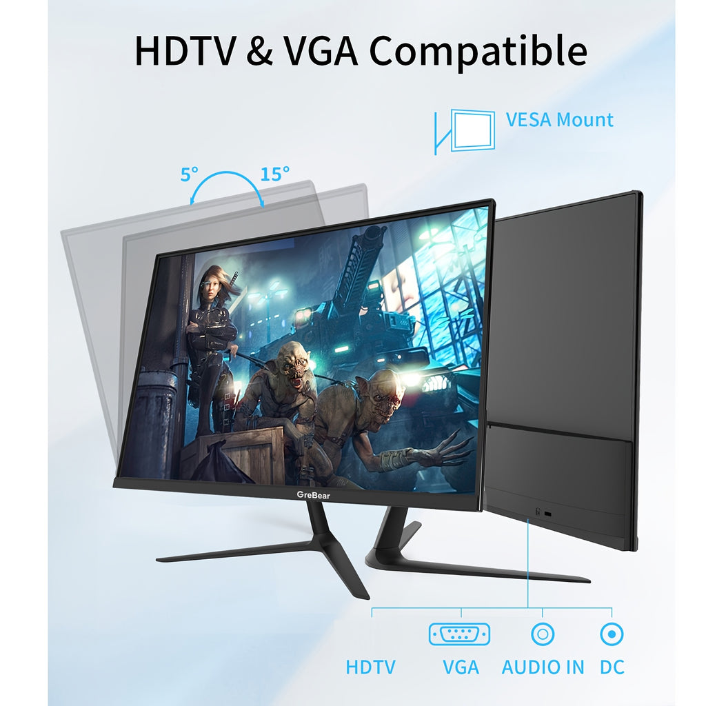 GreBear 24/27" FHD IPS Gaming Monitor - 1080P, 75Hz Refresh Rate, 99% SRGB, Low Blue Light, Anti-Glare LED Desktop Display with HDTV/VGA/Audio, Freesync & Tilt Adjustment