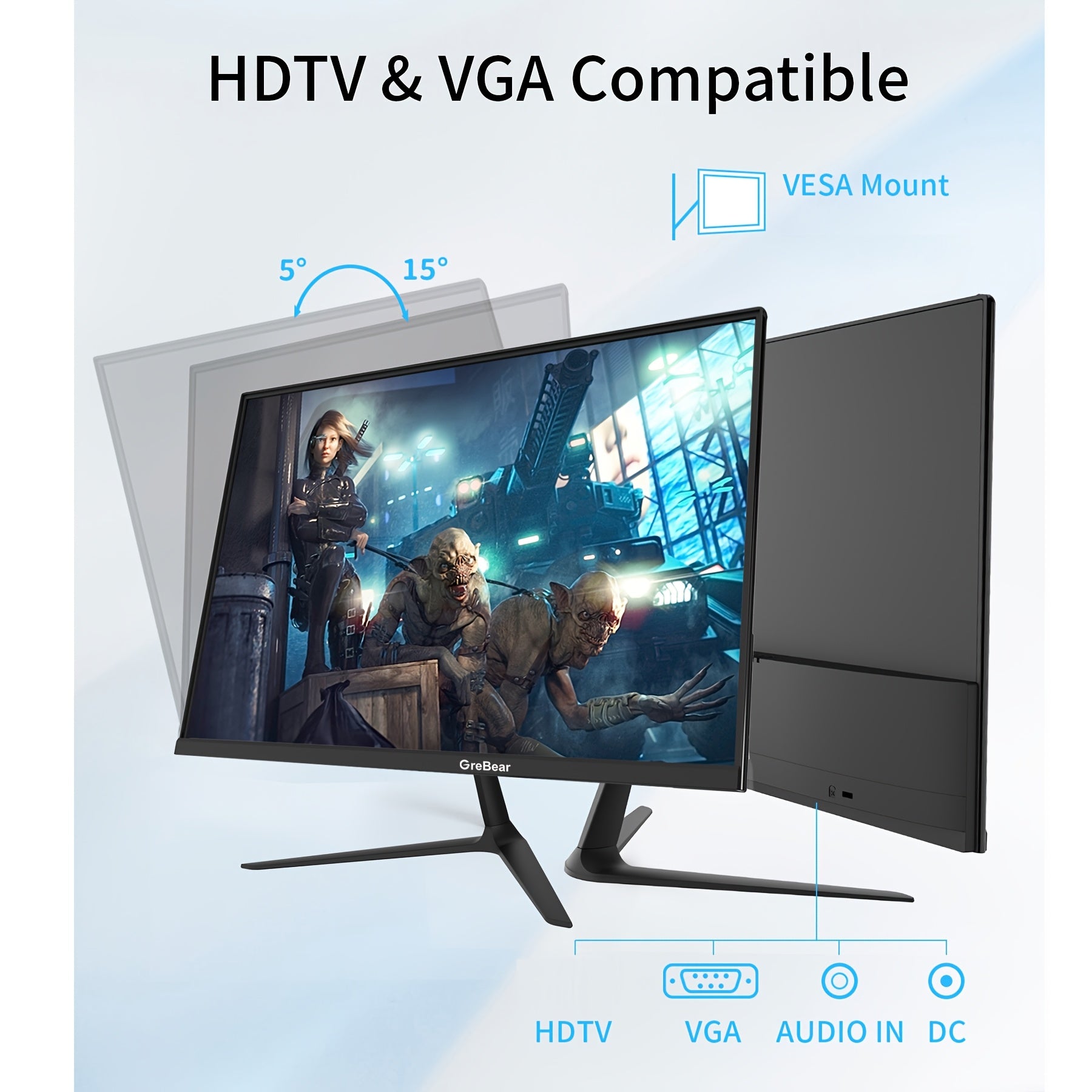 GreBear 24/27" FHD IPS Gaming Monitor - 1080P, 75Hz Refresh Rate, 99% SRGB, Low Blue Light, Anti-Glare LED Desktop Display with HDTV/VGA/Audio, Freesync & Tilt Adjustment