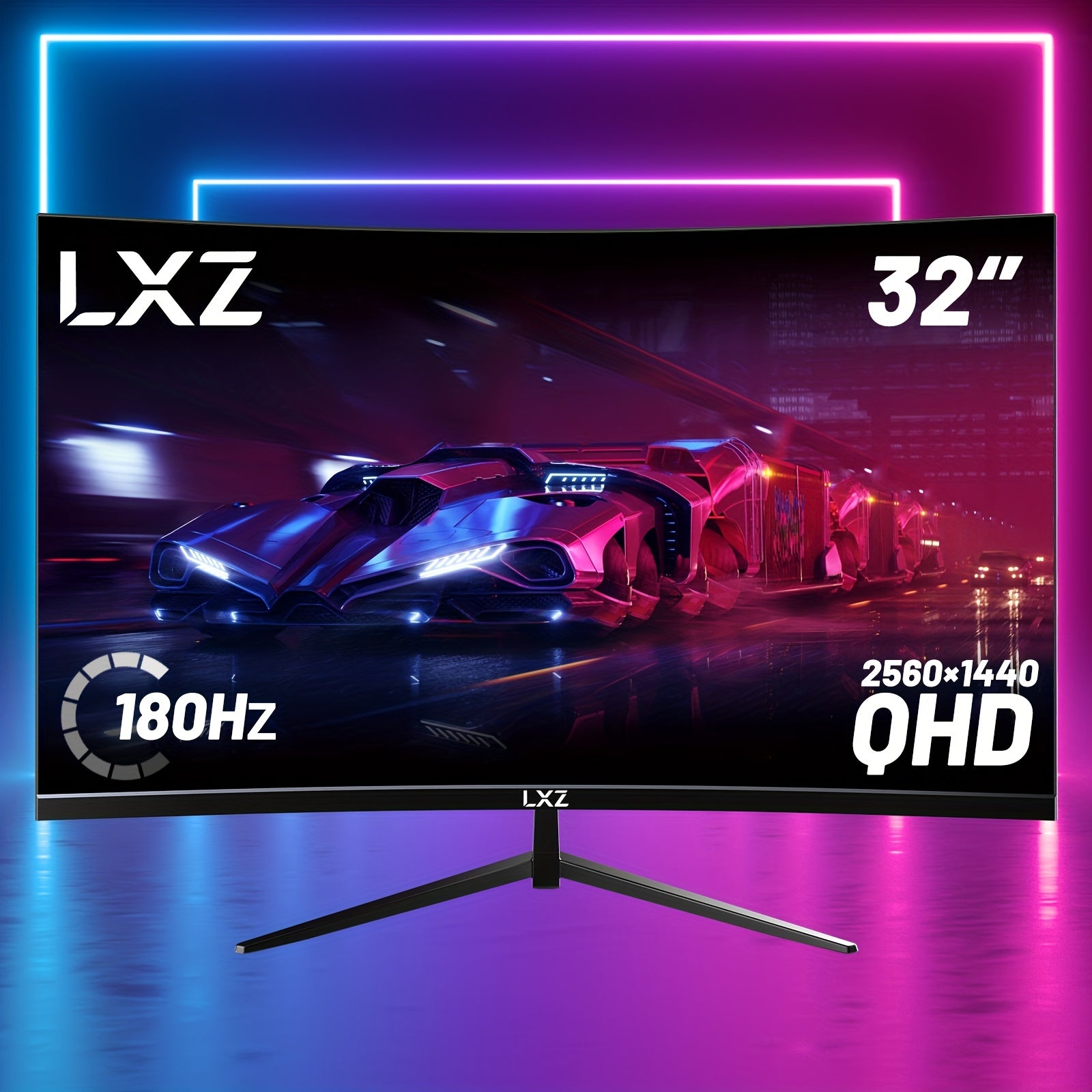 LXZ 32 Inch Curved Gaming Monitor 180Hz, 2K QHD(2560×1440P), 1500R PC Monitor, Frameless, Computer Display With FreeSync Technology, Wall Mountable, Gift For Boys Girls, Christmas Gift, Birthday Gift