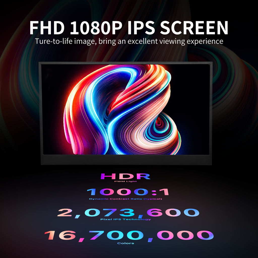 2024 New HDRinch Portable Monitor Laptop, 15.6-inch 1080p 100% SRGB USB C Travel External Second Computer Screen HDRinch Portable Monitor Laptop Gaming Monitor
