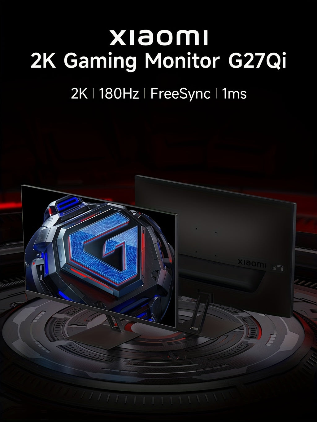 Xiaomi 2K Gaming Monitor G27Qi, 2560*1440, 2k Fast LCD, 1ms Response FreeSync, 180Hz Refresh Rate, 100% SRGB 95% DCI-P3, Low Blue Light Monitor