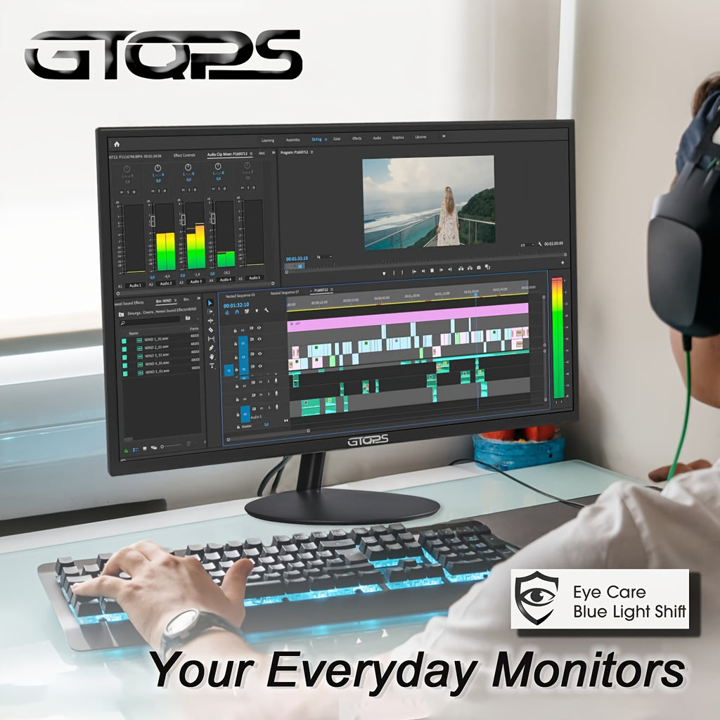 GTQPS 22 Inch Class Thin Full HD (1920 X 1080) Monitor, IPS Panel Screen, FreeSync 75Hz Refresh Rate 99% SRGB LCD Gaming Monitor, FHD Computer Office Monitor, VESA, HDTV X1, VGA X1, Low Blue-light Mode, Adaptive Sync, Eye Car