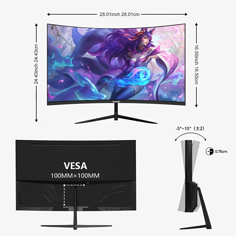 1pc GAWFOLK 32" Curved Gaming Monitor, 165Hz High Refresh Rate, 1ms Response Time, HDR400, 2560x1440 Resolution, LED Backlight, NTSC Color Gamut, Anti-Tear Technology, US Plug, 110V/220V, for Home & Office Use