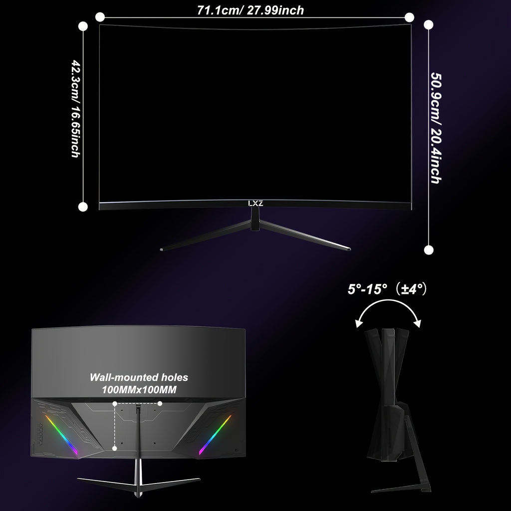 LXZ 32 Inch Curved Gaming Monitor 180Hz, 2K QHD(2560×1440P), 1500R PC Monitor, Frameless, Computer Display With FreeSync Technology, Wall Mountable, Gift For Boys Girls, Christmas Gift, Birthday Gift