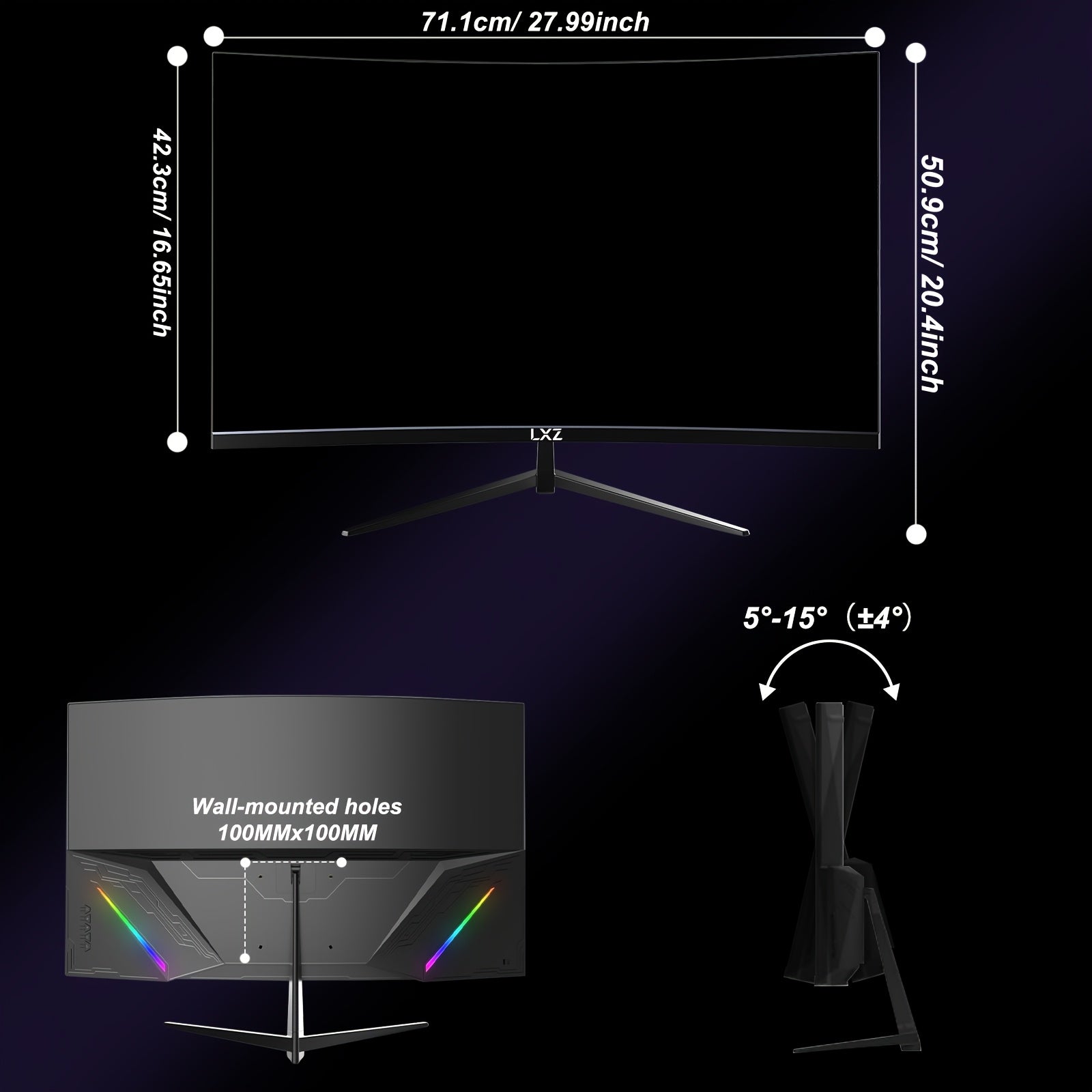 LXZ 32 Inch Curved Gaming Monitor 180Hz, 2K QHD(2560×1440P), 1500R PC Monitor, Frameless, Computer Display With FreeSync Technology, Wall Mountable, Gift For Boys Girls, Christmas Gift, Birthday Gift