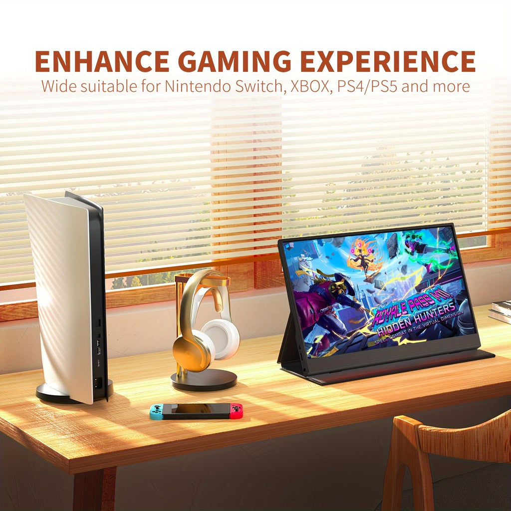15.6" IPS Portable Gaming Monitor - 1080P, 100% SRGB, USB-C, HDTV, Compatible with PC, Mac, PS4/5, Xbox, for Nintendo for Switch, Mini HDTV, Computer Monitor, Best for Christmas
