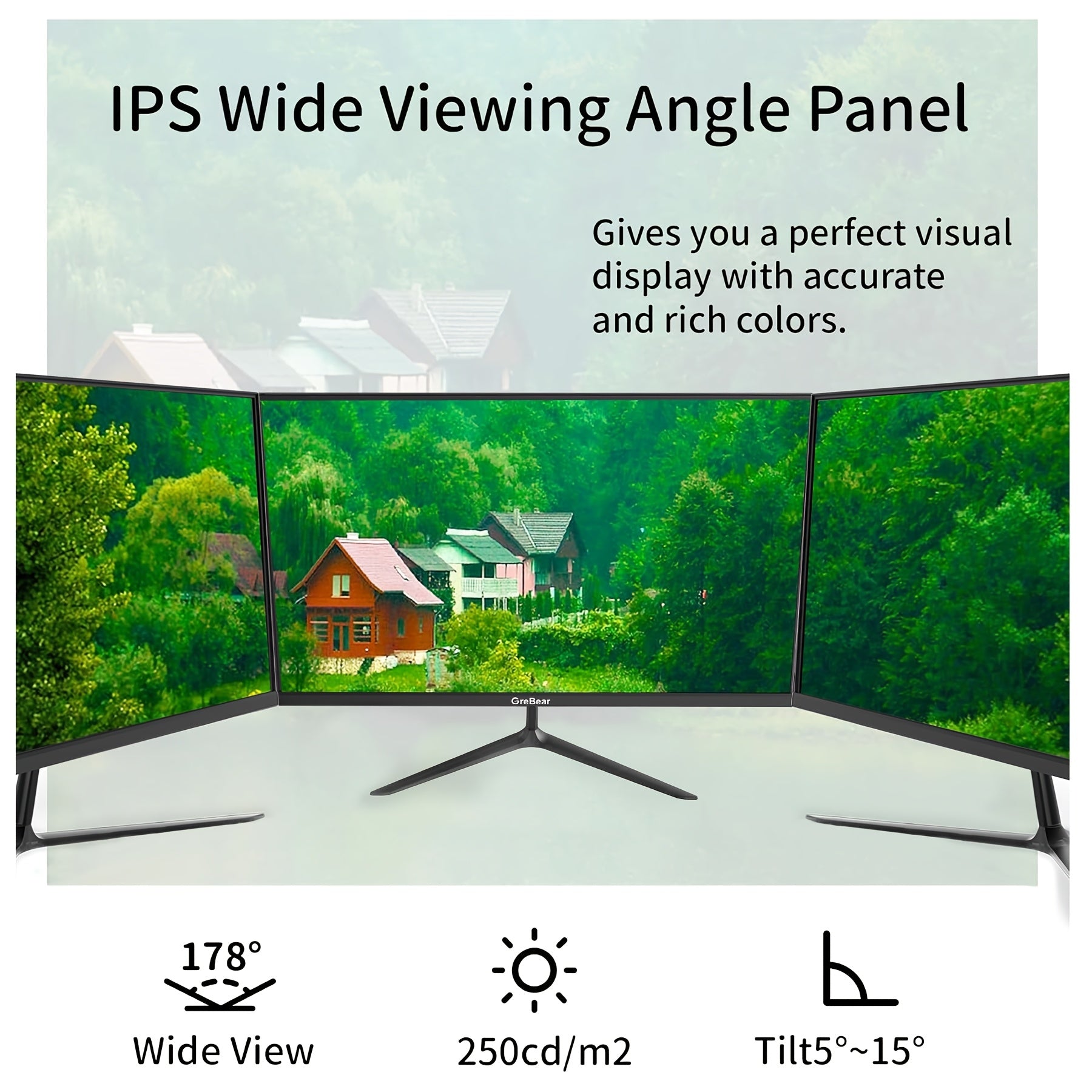 GreBear 24/27" FHD IPS Gaming Monitor - 1080P, 75Hz Refresh Rate, 99% SRGB, Low Blue Light, Anti-Glare LED Desktop Display with HDTV/VGA/Audio, Freesync & Tilt Adjustment