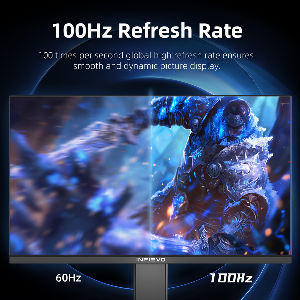 INFIEVO 23.8" FHD Gaming Monitor - Vibrant Cyberpunk Design, 100Hz Refresh Rate, Sleek Black with Red Accents, LCD Display, Tilt Adjustable Stand, US Plug, for Immersive Gaming Experience, Gaming Room Decor, INFIEVO